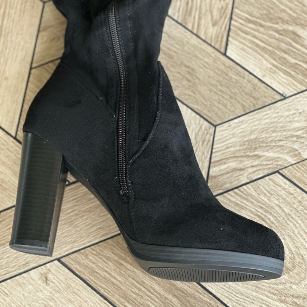 Vepose Black Suede Over-the-Knee Chunky Heels Women's Boots - Picture 9 of 13